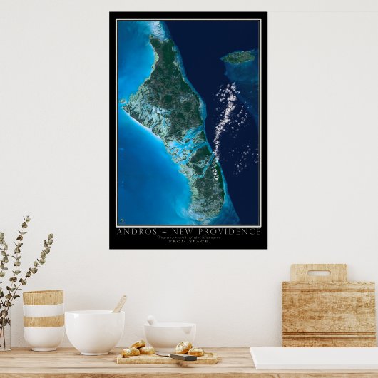 Andros Island Bahamas von Space Satellite Art Poster (Küche)