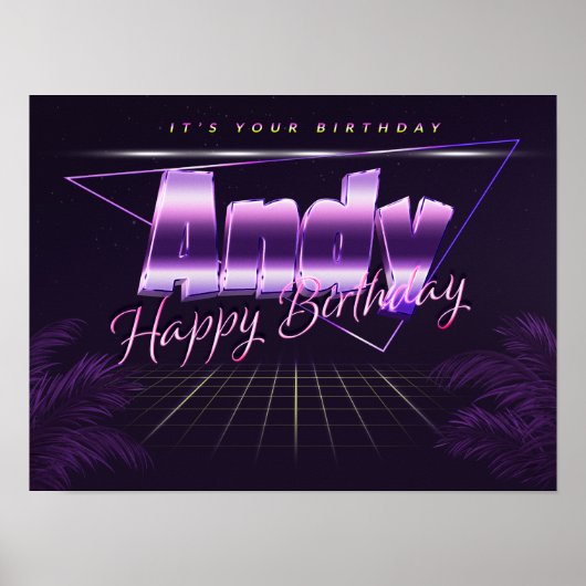 Andy Name Vorname lila retro Poster Geburtstag (Vorne)