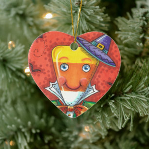 ANDY THE CANDY CORN MAN, BLACK CAT & JACK Colorful Keramik Ornament