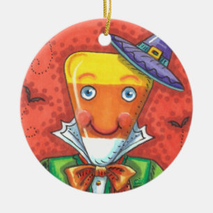 ANDY THE CANDY CORN MAN, BLACK CAT & JACK Colorful Keramik Ornament
