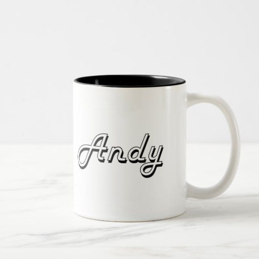 Andyklassischer Retro Namensentwurf Zweifarbige Tasse (Rechts)