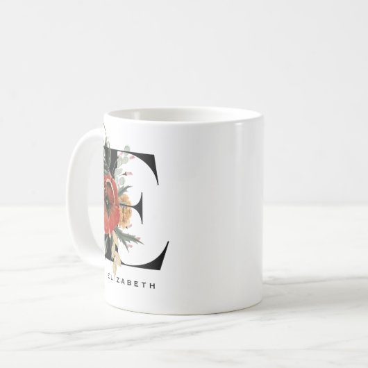 Anemon Botanicals Letter E Monogram Kaffeetasse (Vorderseite Links)