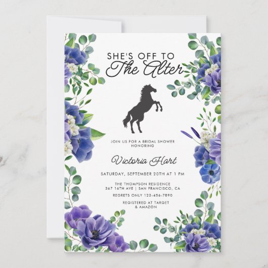 Anemon | Derby | Blue Bridal Dusche Einladung (Vorderseite)