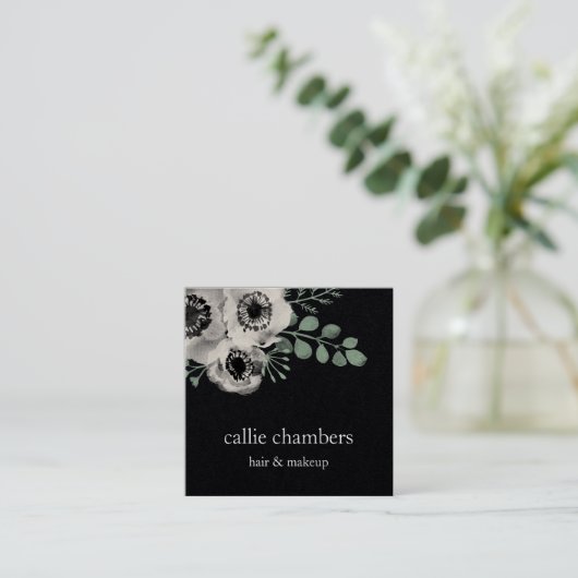 Anemon und Eukalyptus Floral Quadratische Visitenkarte (Stehend Vorderseite)