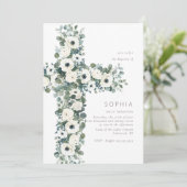 Anemon und Eukalyptus-Kreuz Taufe Christening Einladung (Stehend Vorderseite)