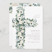 Anemon und Eukalyptus-Kreuz Taufe Christening Einladung (Vorne/Hinten)