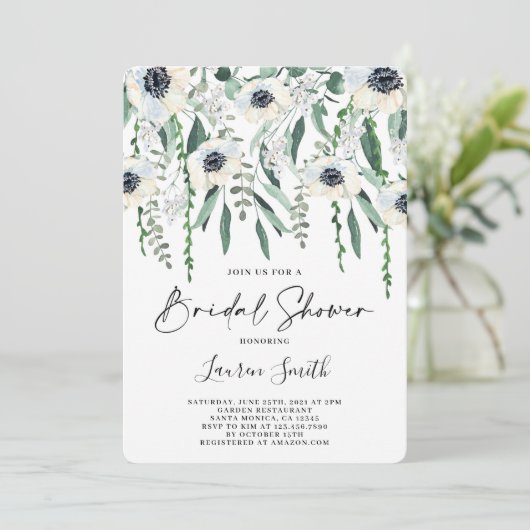 Anemon und grünes Brautparty Einladung (Stehend Vorderseite)