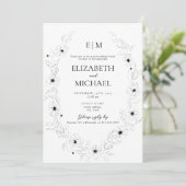 Anemone Black & White Floral Monogram Post Wedding Einladung (Stehend Vorderseite)