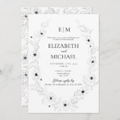 Anemone Black & White Floral Monogram Post Wedding Einladung (Vorne/Hinten)