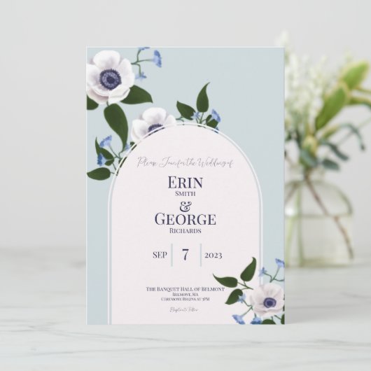 Anemone & blue delphinium 12x18 Weditation Einladung (Stehend Vorderseite)