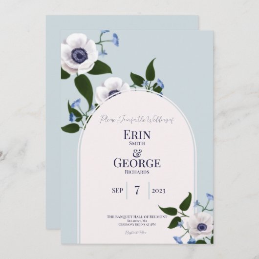 Anemone & blue delphinium 12x18 Weditation Einladung (Vorne/Hinten)