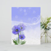 Anemone Blue Linen Stationery (Stehend Vorderseite)