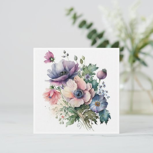 Anemone Blume Bouquet Greetings Card (Stehend Vorderseite)
