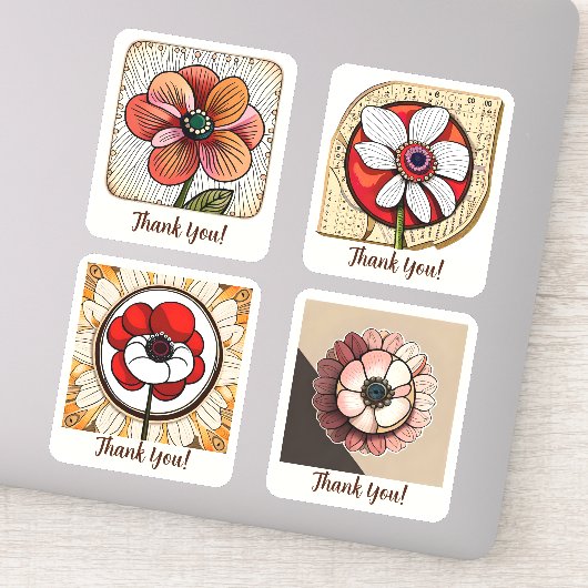 Anemone Blume Groovy Retro Personalisiert Aufkleber (Detail)