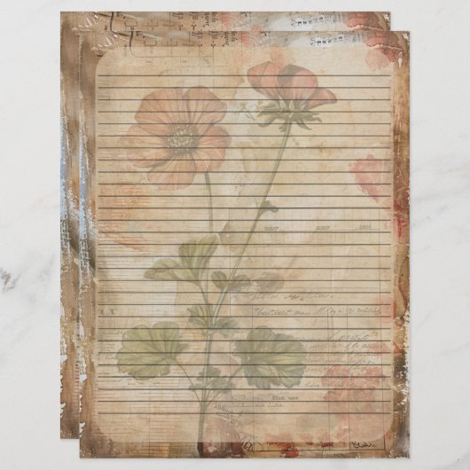 Anemone Blume Old Manuscript Briefbogen (Vorne/Hinten)