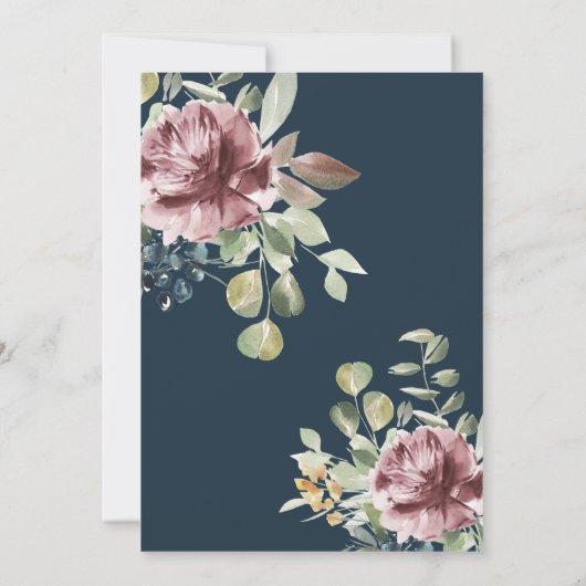 Anemone Blush | Blaue botanische Hochzeit Einladung (Rückseite)