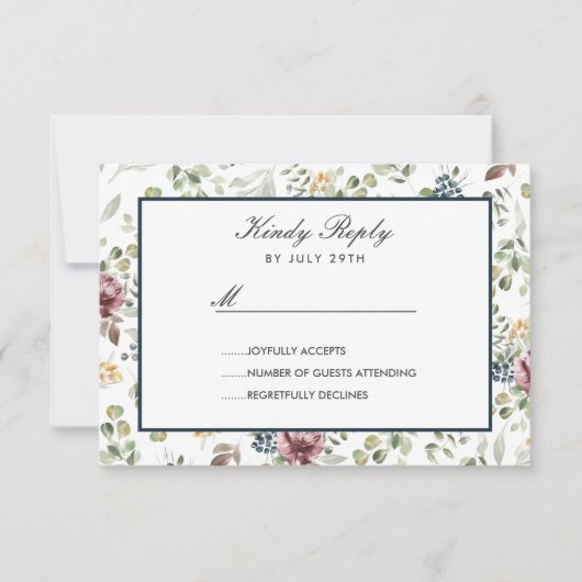 Anemone Blush Blue chic Blume Hochzeit RSVP Karte (Vorderseite)