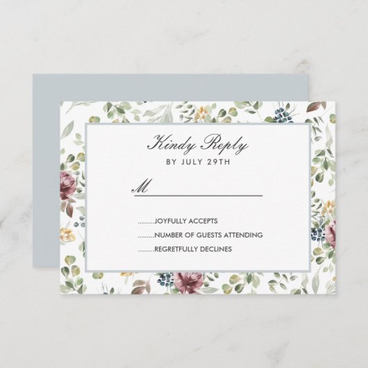 Anemone Blush Blue Gray Blume Wedding RSVP (Vorne/Hinten)