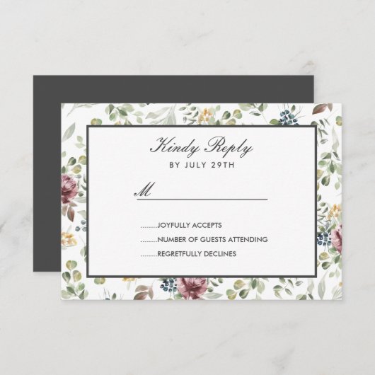 Anemone Blush grau botanische Blume Hochzeit RSVP (Vorne/Hinten)