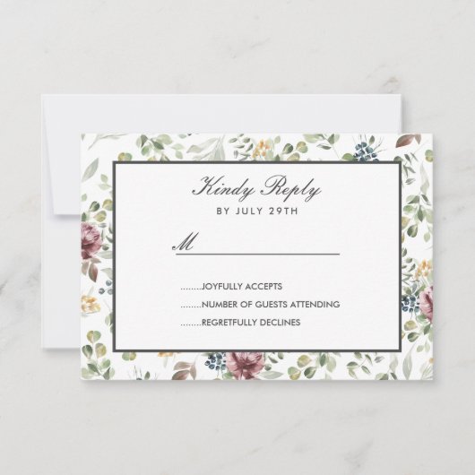 Anemone Blush grau botanische Blume Hochzeit RSVP Karte (Vorderseite)