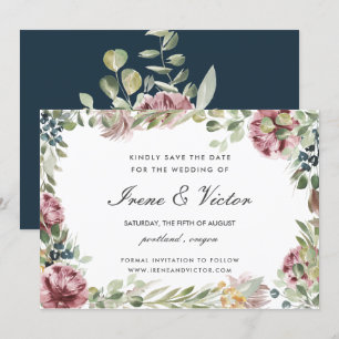 Anemone Blush Navy Blue Hochzeit Speichern Sie das Einladung