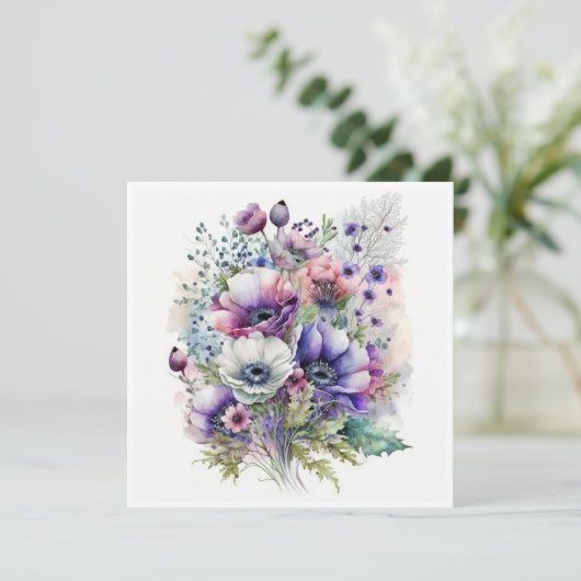 Anemone Bouquet Greetings Card (Stehend Vorderseite)