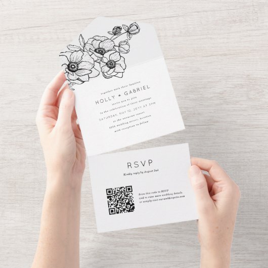 Anemone Bouquet Hochzeit in einer Einladung (Abreißen)