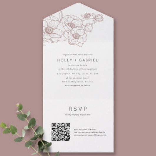 Anemone Bouquet Hochzeit in einer Einladung