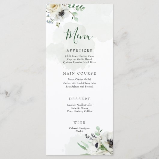 Anemone Bouquet Menu Menükarte (Vorderseite)