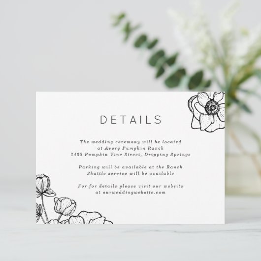 Anemone Bouquet Wedding Begleitkarte (Stehend Vorderseite)