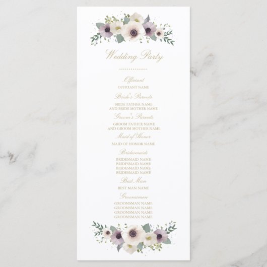 Anemone Bouquet Wedding Program Programm (Rückseite)