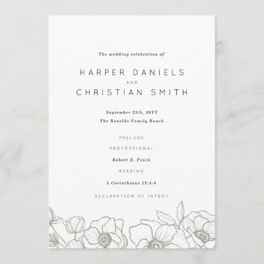 Anemone Bouquet Wedding Programm (Vorderseite)