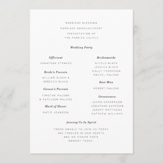 Anemone Bouquet Wedding Programm (Rückseite)