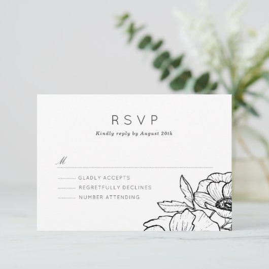 Anemone Bouquet Wedding RSVP (Stehend Vorderseite)
