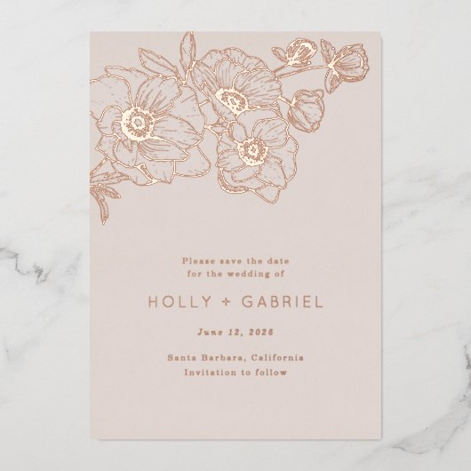 Anemone Bouquet Wedding speichern das Datum Folieneinladung (Vorderseite)