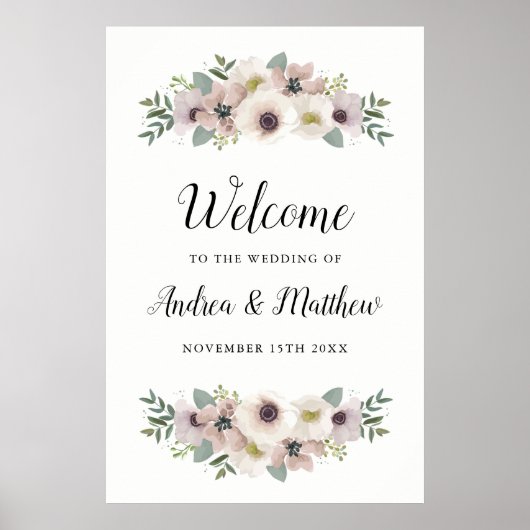 Anemone Bouquet Wedding Welcome Sign Poster (Vorne)