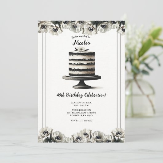 Anemone Cake Birthday Party Einladung (Stehend Vorderseite)