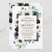 Anemone Dusty Blue Thistle Burgundy Floral Wedding Einladung (Vorne/Hinten)