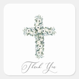 Anemone Eukalyptus cross Religious Vielen Dank Quadratischer Aufkleber