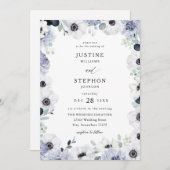 Anemone & Eukalyptus Winter White Floral Wedding Einladung (Vorne/Hinten)