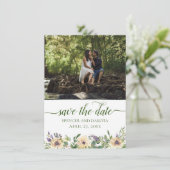 Anemone Floral Lila Creme Boho Grüne Foto Save The Date (Stehend Vorderseite)