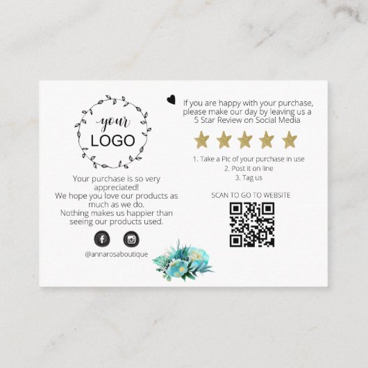 *~* ANEMONE FLORAL QR Logo DANKE SIE lesen AP8 Begleitkarte (Rückseite)