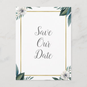 Anemone Floral Save the Date Anemone Green Blätter Ankündigungspostkarte