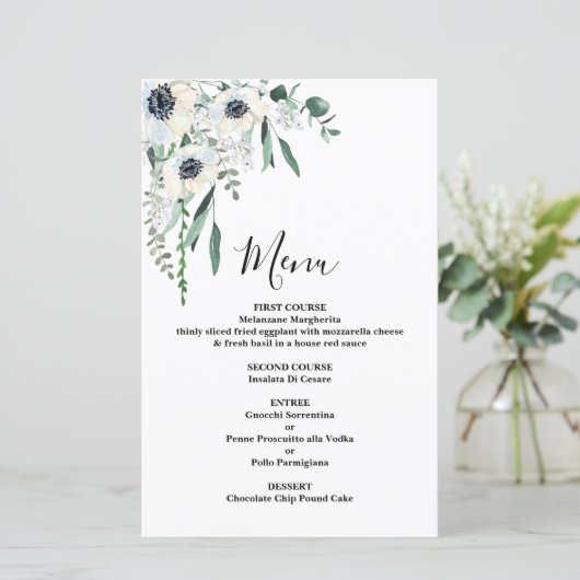Anemone Floral Wedding Menu Card (Stehend Vorderseite)