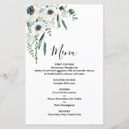 Anemone Floral Wedding Menu Card