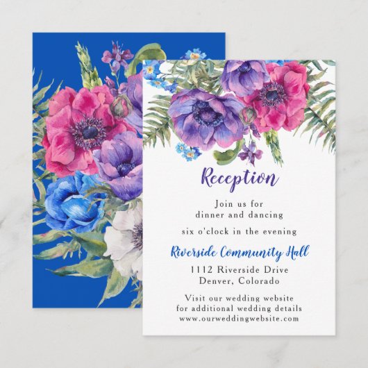 Anemone Floral Wedding Reception Beilage Einladung (Vorne/Hinten)