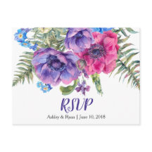 Anemone Floral Wedding RSVP Postcard