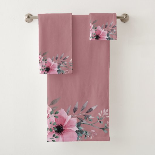 Anemone Foliage auf rosa Hintergrund Badhandtuch Set (Insitu)