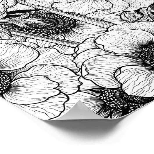 Anemone garden in black and white poster (Ecke)