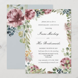 Anemone Gray Blue Botanical BRIDESMAIDS LUNCHEON Einladung